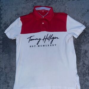 Tommy Hilfiger Red and White Polo Shirt